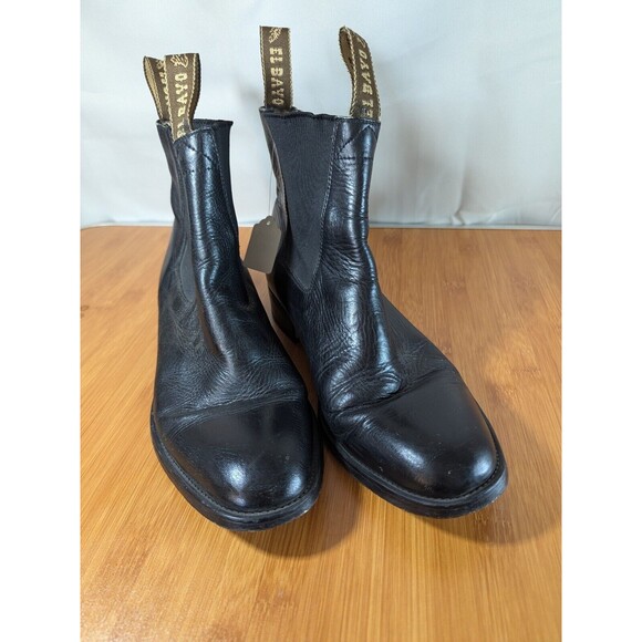 Vintage El Bayo Black Leather Mens Ankle Boots US Size 8 Pull-on Dress (Y05) - Picture 8 of 12